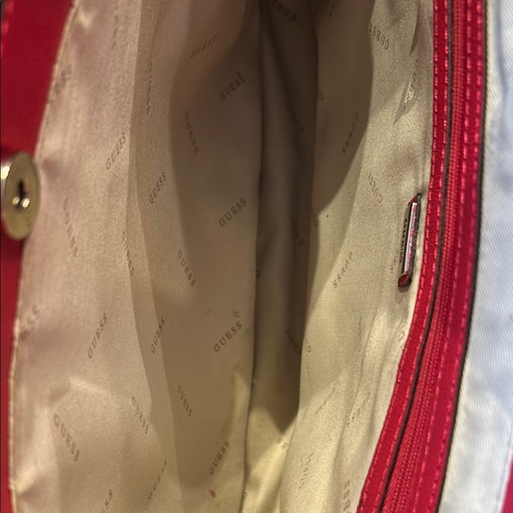 Guess Red Tote Bag with Silver Emblem - Picture 7 of 15